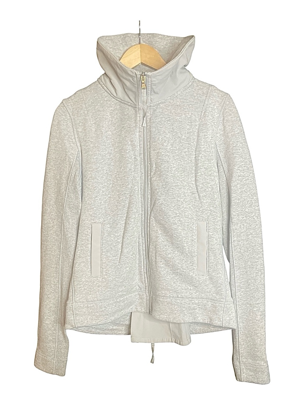 Lululemon En Route RARE Soft Gray Cotton Fleece Jacket Women’s Size 12 Back Vent